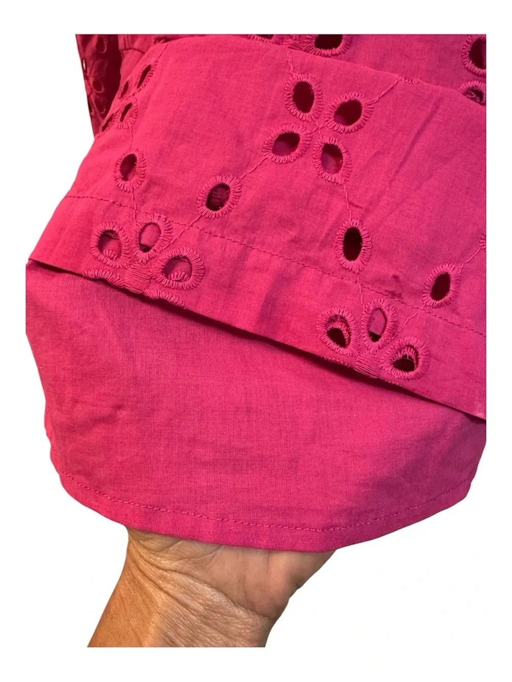 J. Crew Women’s Eyelet Tiered top - Fuchsia Pink